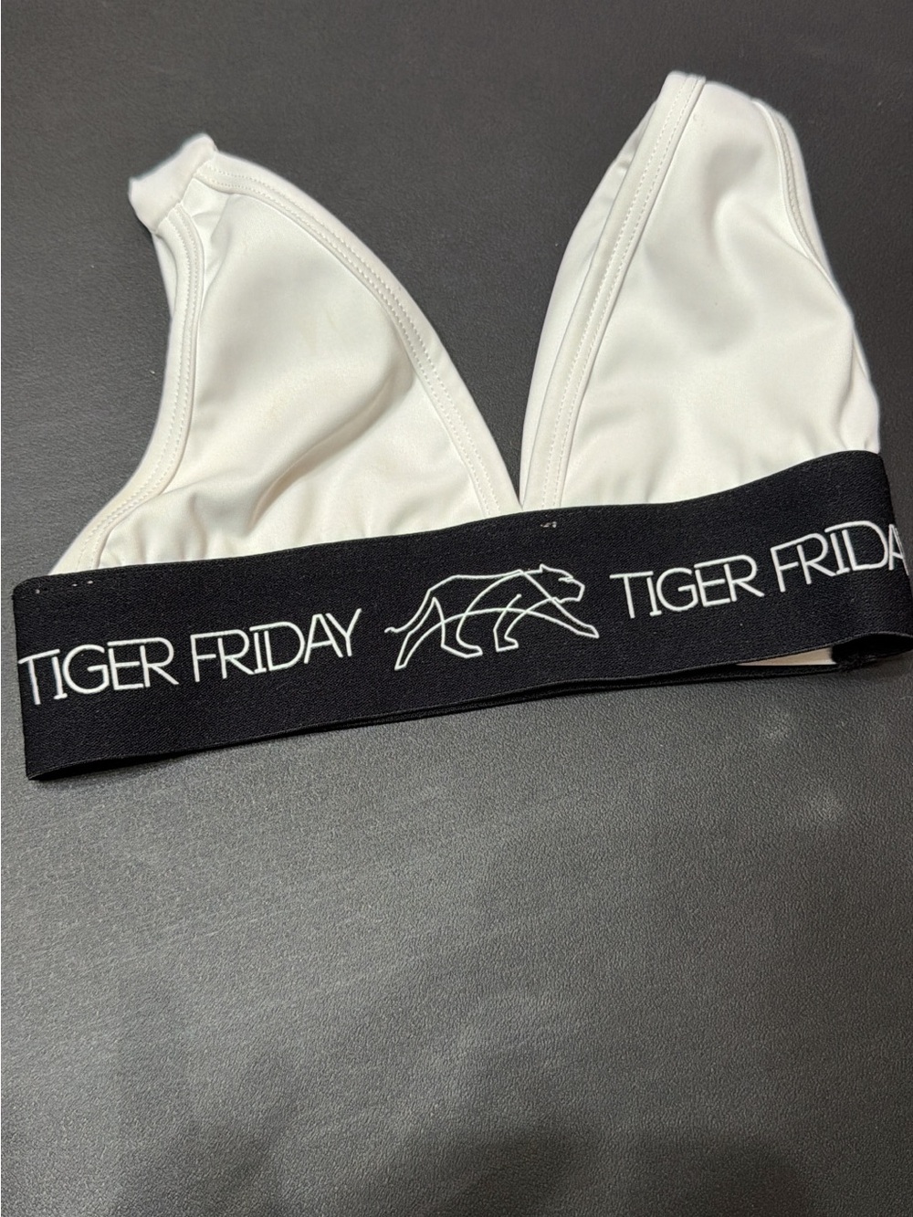 Tiger Friday White Triangle Bralette with Black Logo Band child med